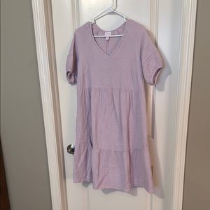 Purple Maternity Puff Sleeve V-Neck Sundress